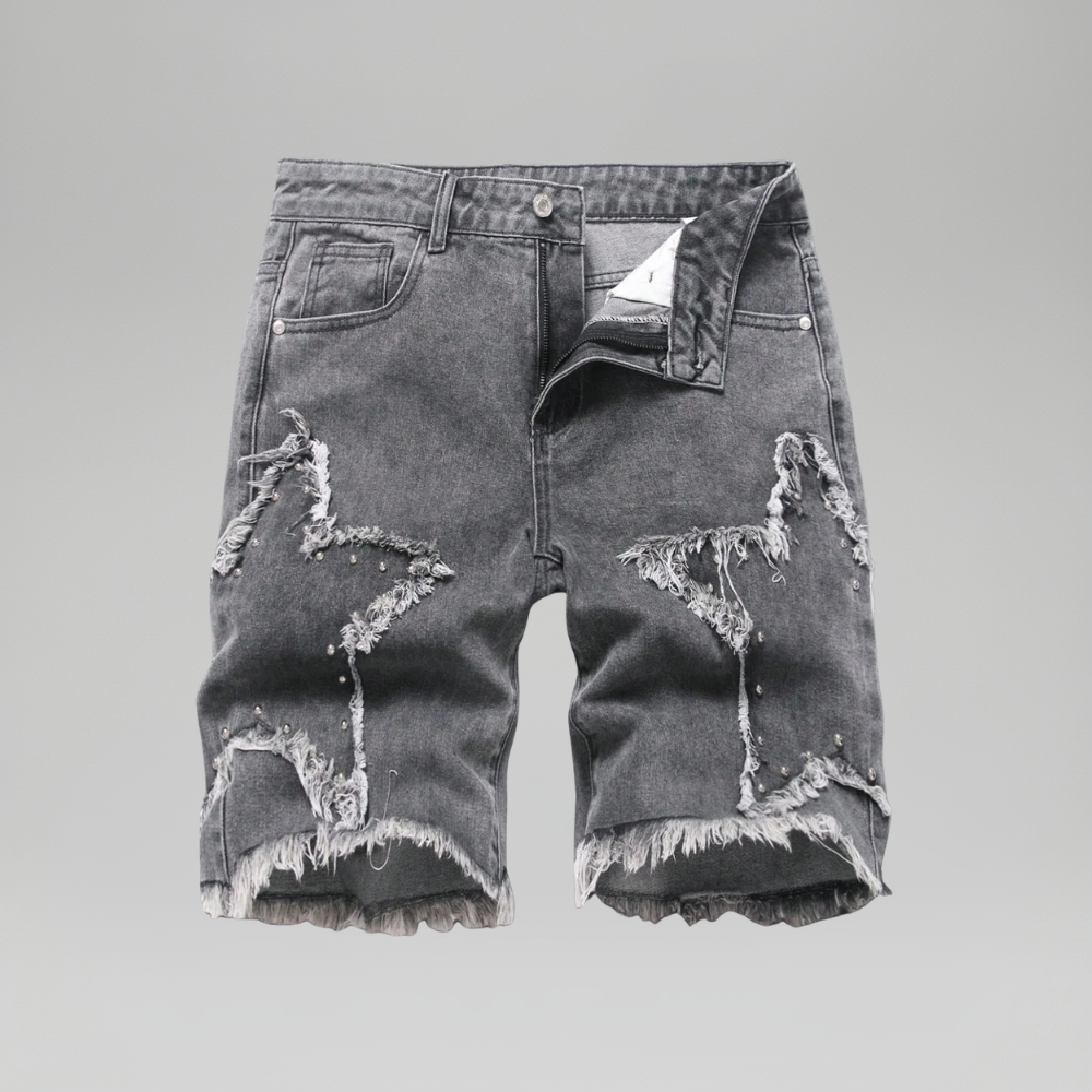 Men’s Distressed Wide Leg Denim Shorts Streetwear
