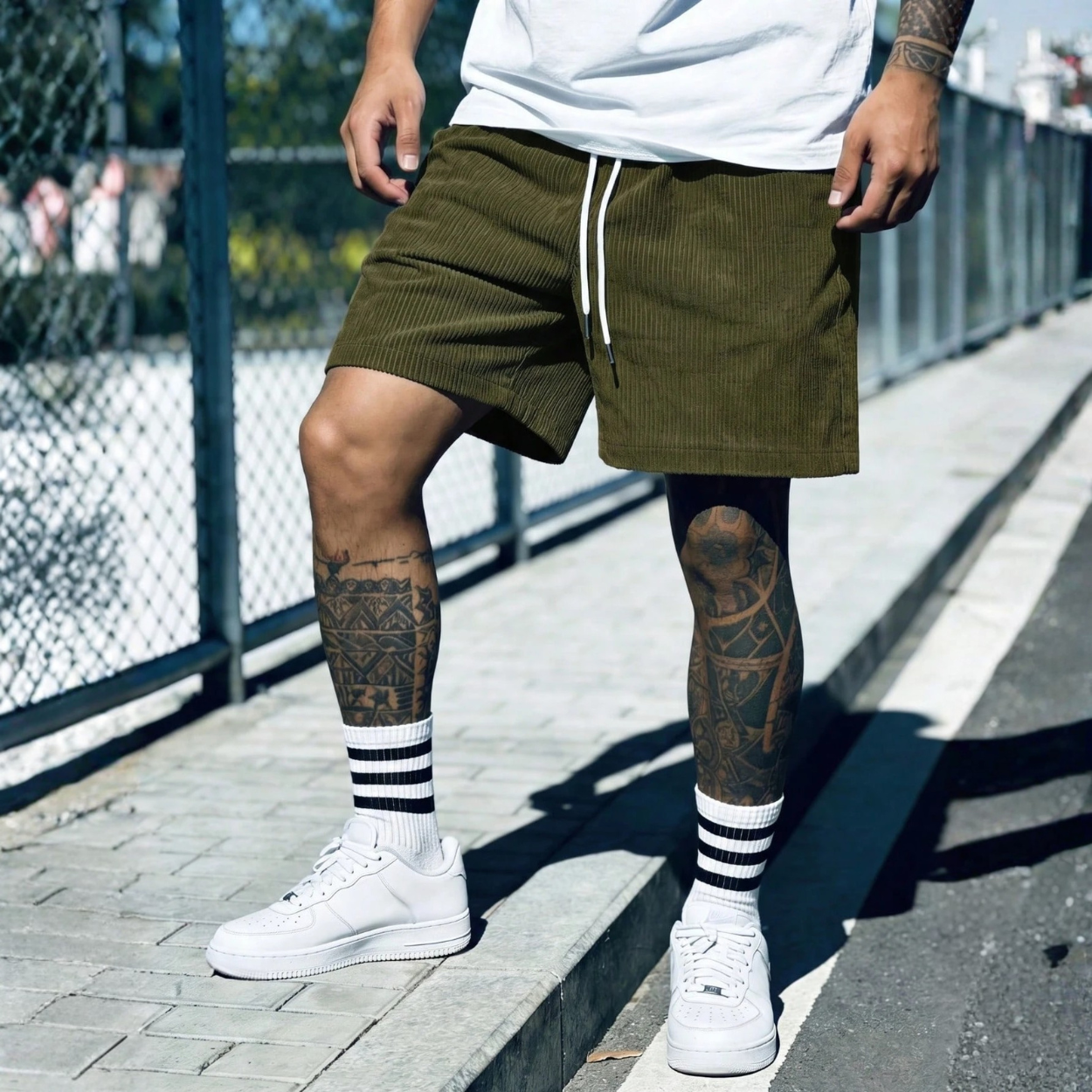 Retro Casual Drawstring Corduroy Shorts For Men
