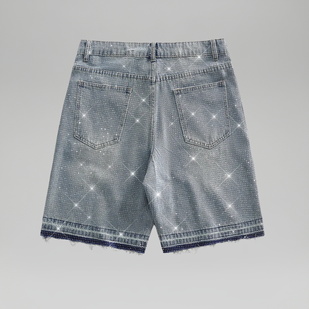 Men’s Rhinestone Decor Denim Shorts Casual Summer