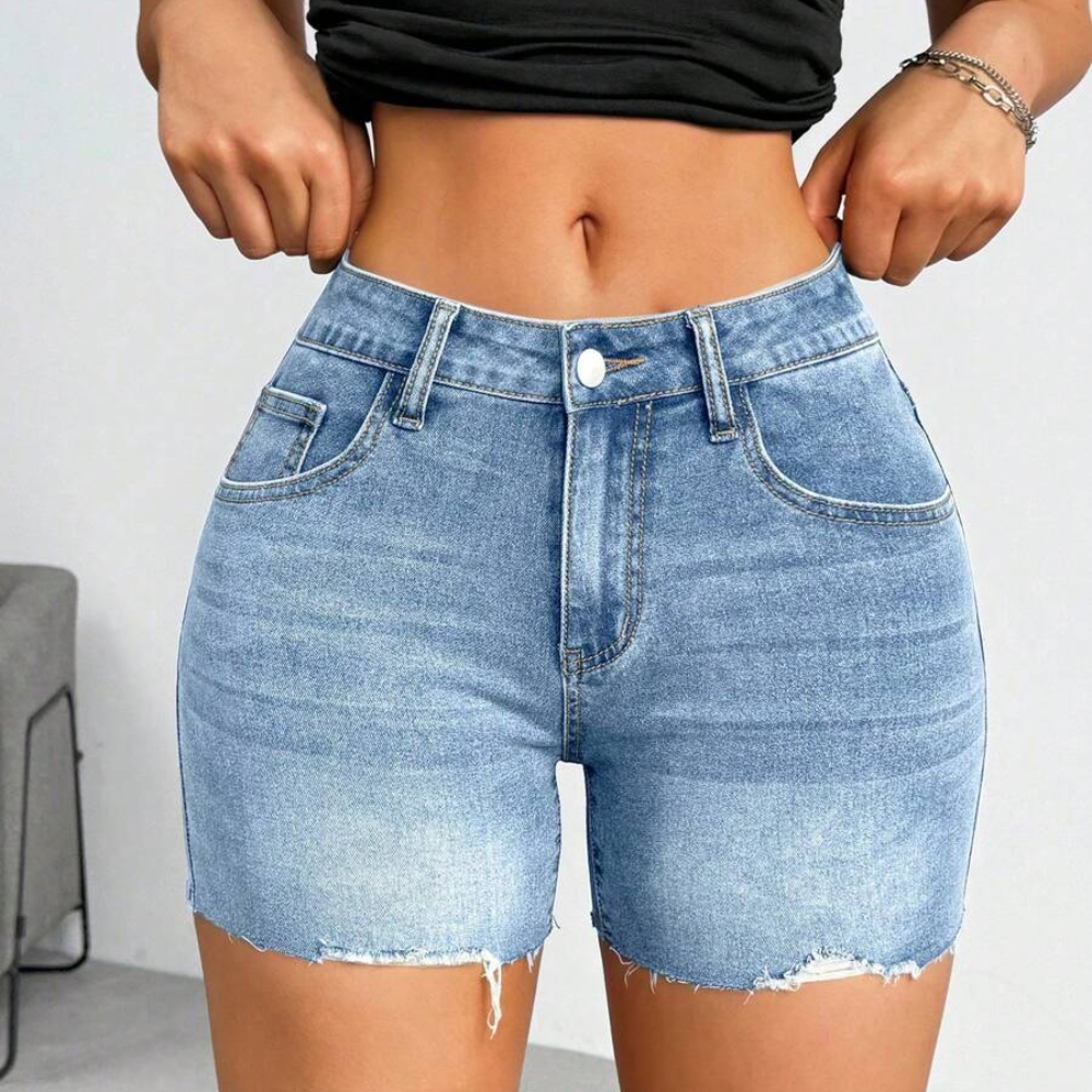 Casual Washed Distressed Skinny Denim Shorts For Women