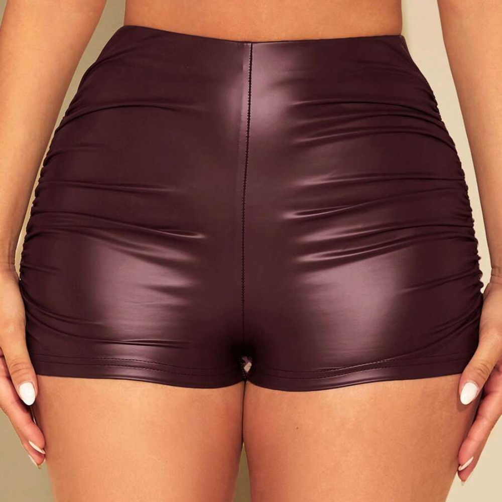 Mid Rise Ruched Slim Fit Shorts For Everyday Wear