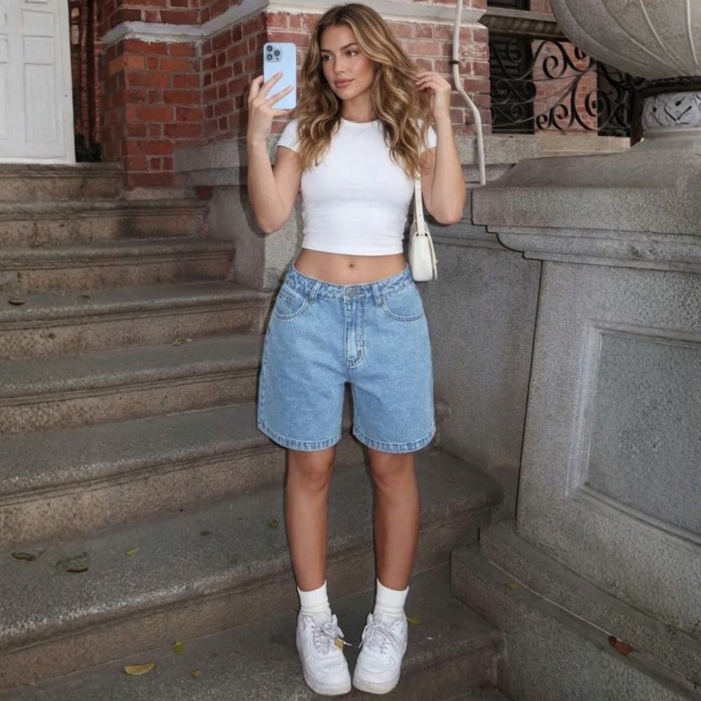 Denim And Loose Bermuda Shorts And Summer Casual For Women