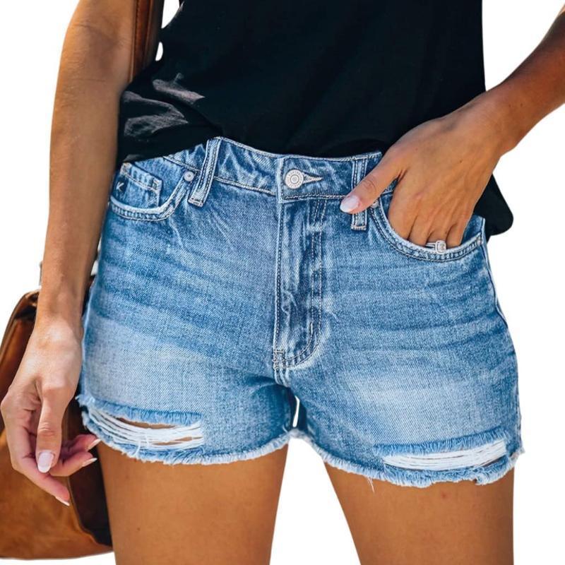 Women Stretch Ripped Denim Shorts