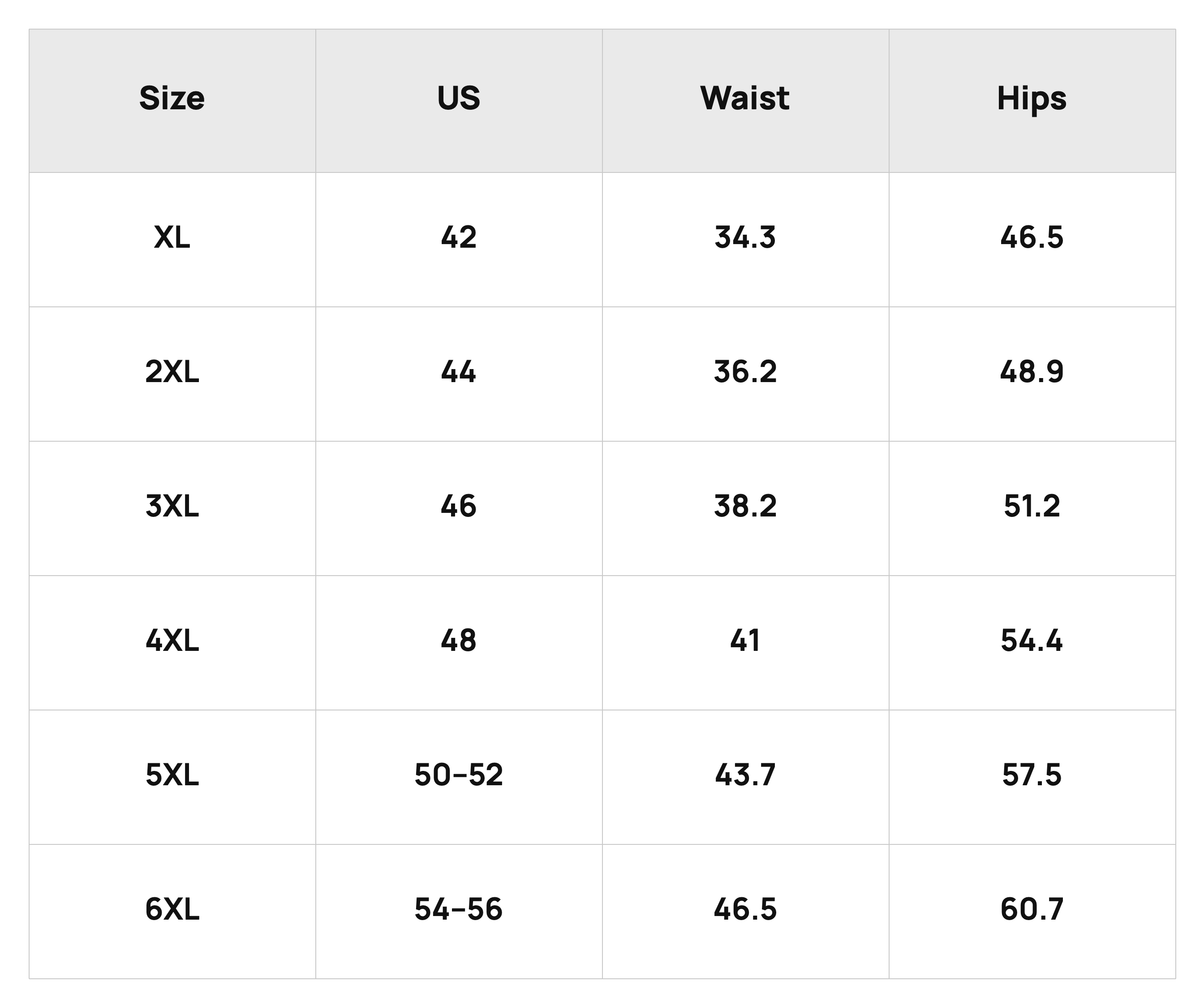 Size Chart