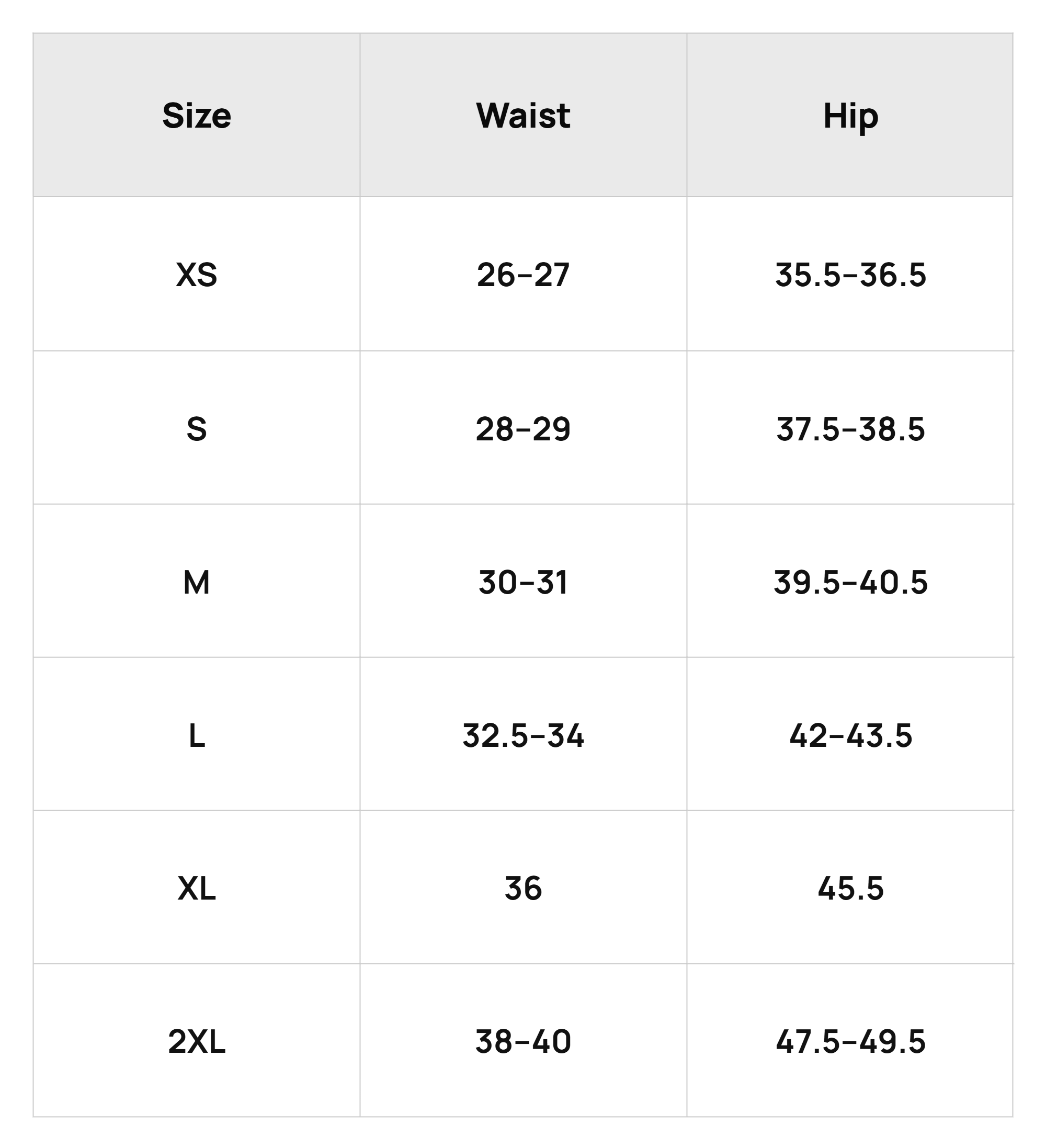 Size Chart