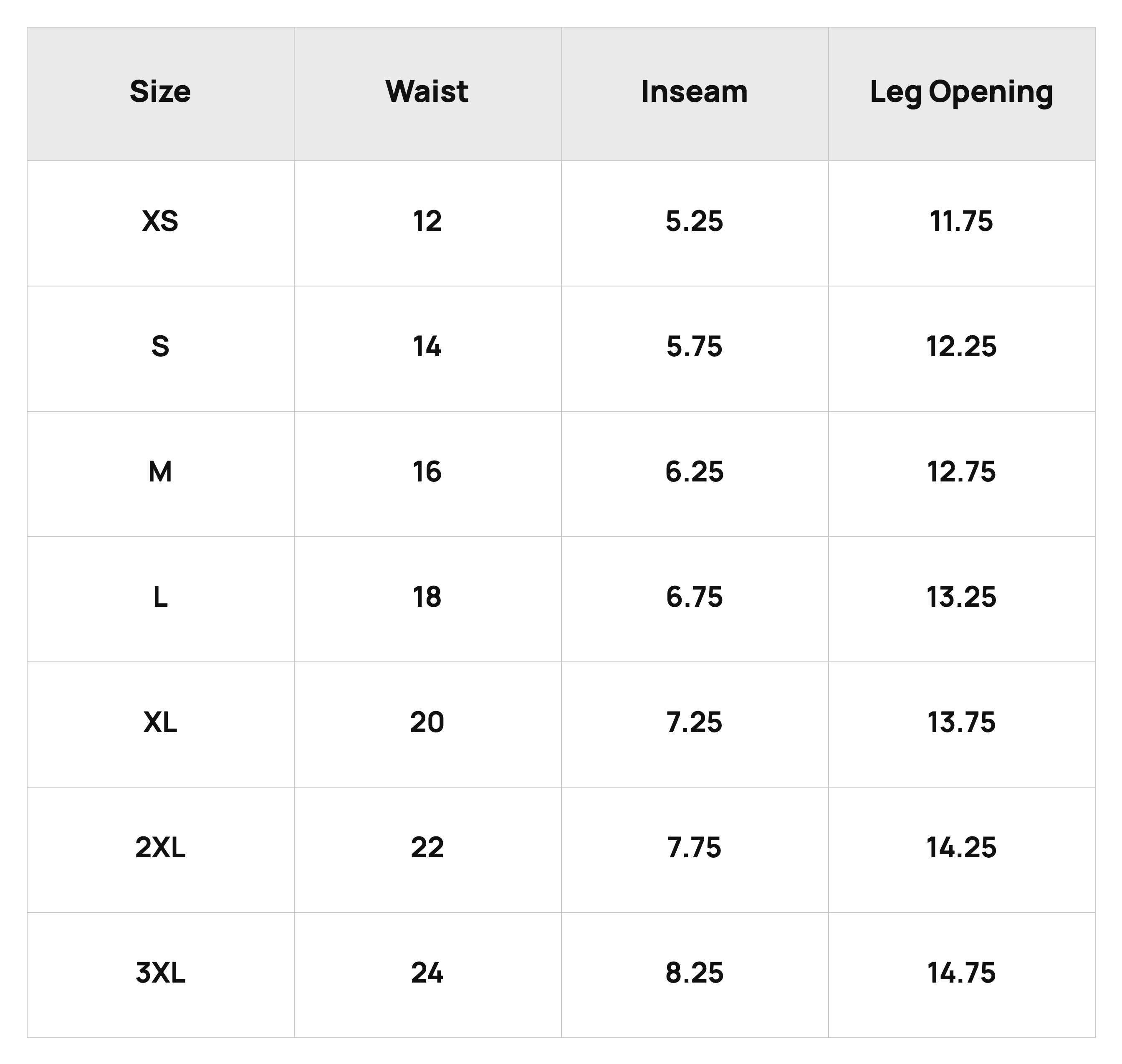 Size Chart