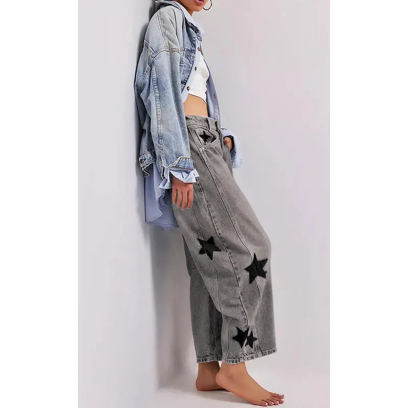 Casual Printed Horseshoe Jeans Y2k Loose Mid For Women