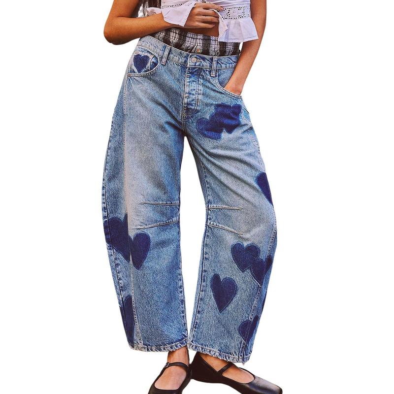 Casual Printed Horseshoe Jeans Y2k Loose Mid For Women