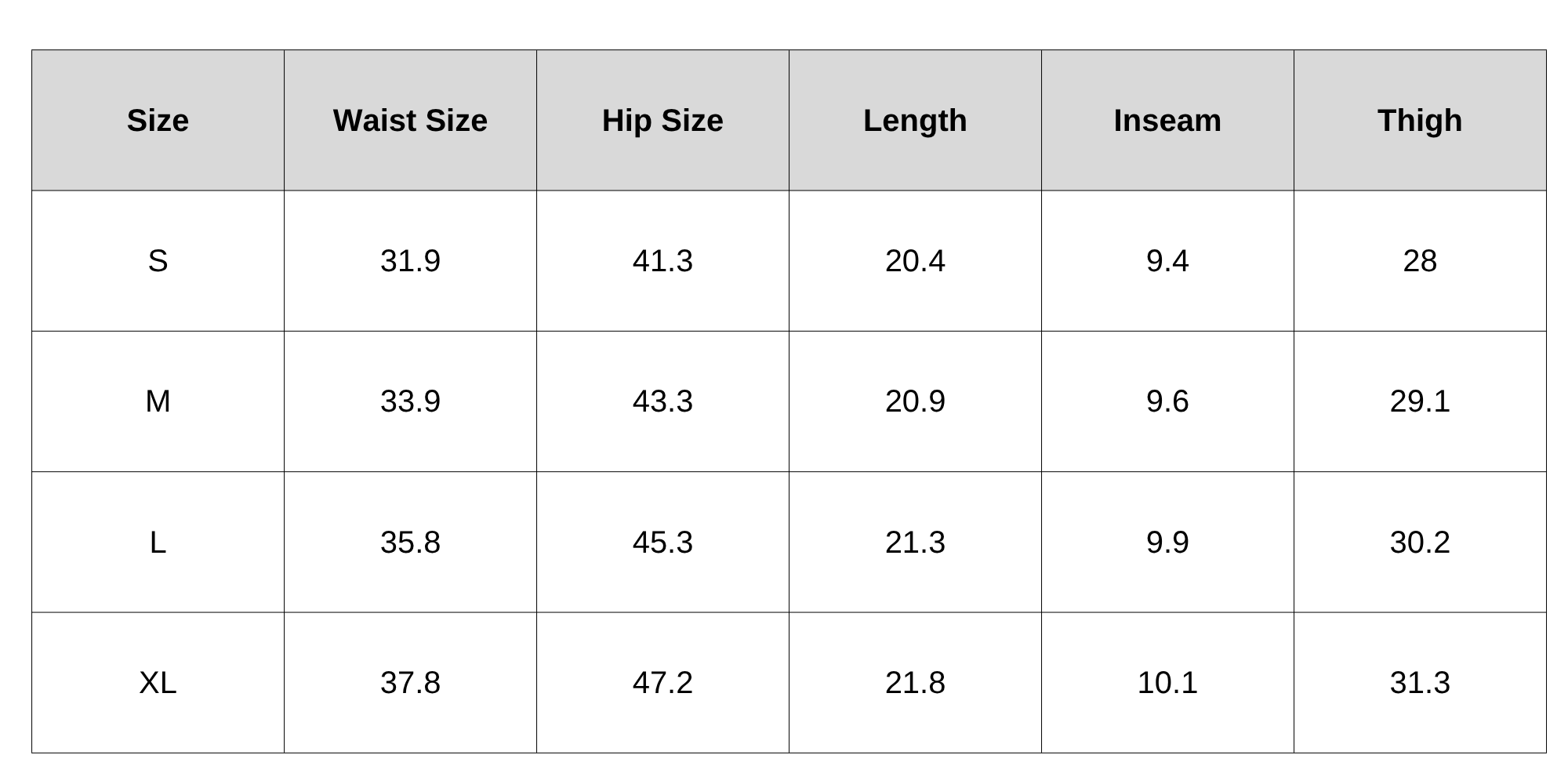 Size Chart