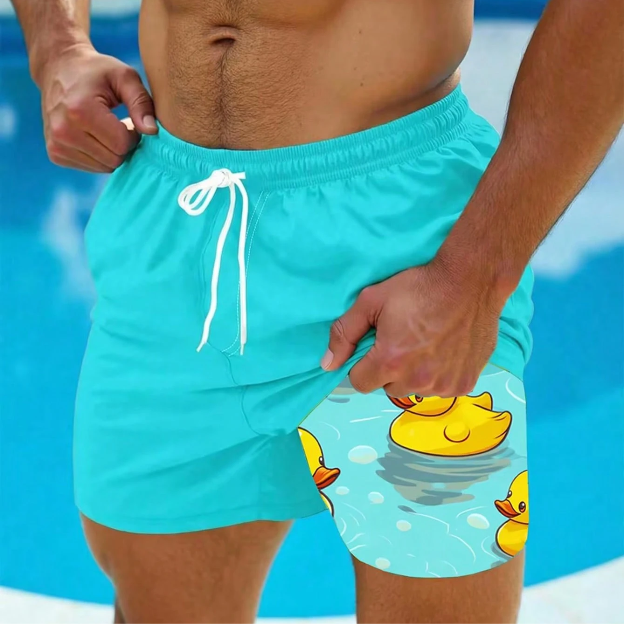 2 In 1 Cartoon Print Comfortable Beach Shorts