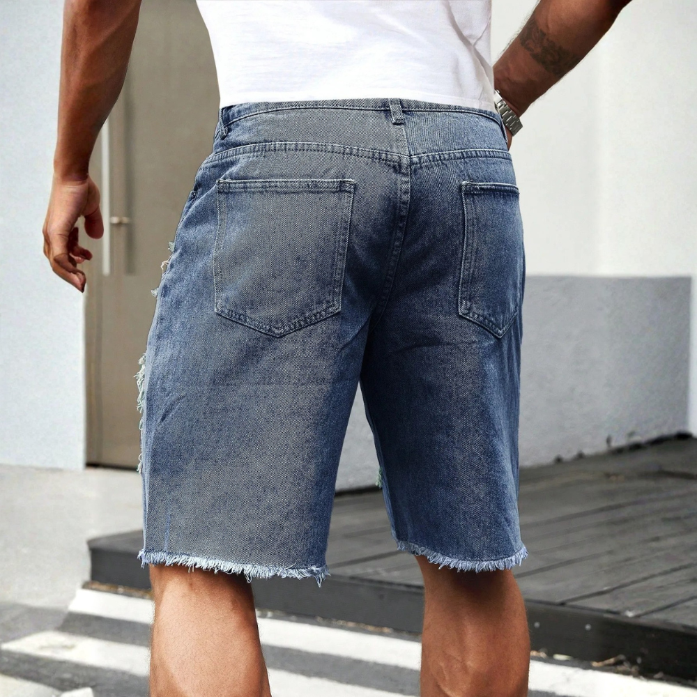 Men’s Distressed Denim Shorts Casual Street Style