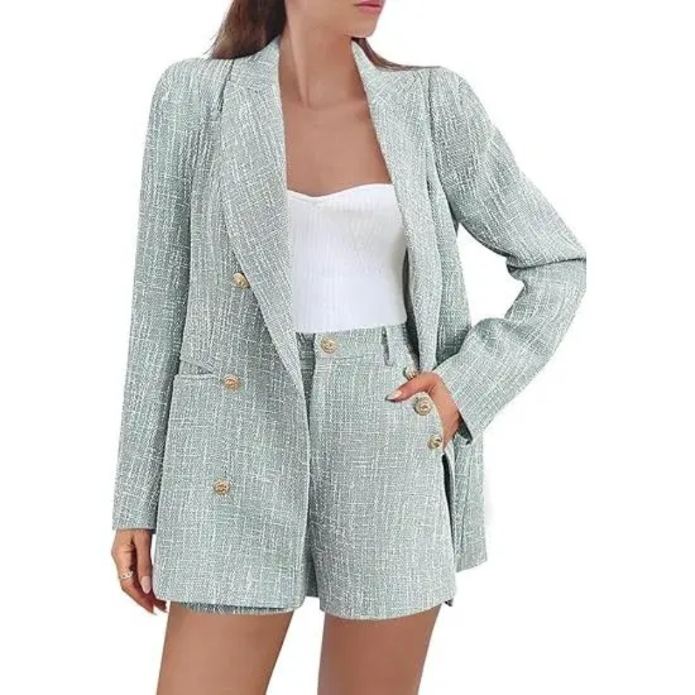 Tweed Blazer Shorts Suit Set