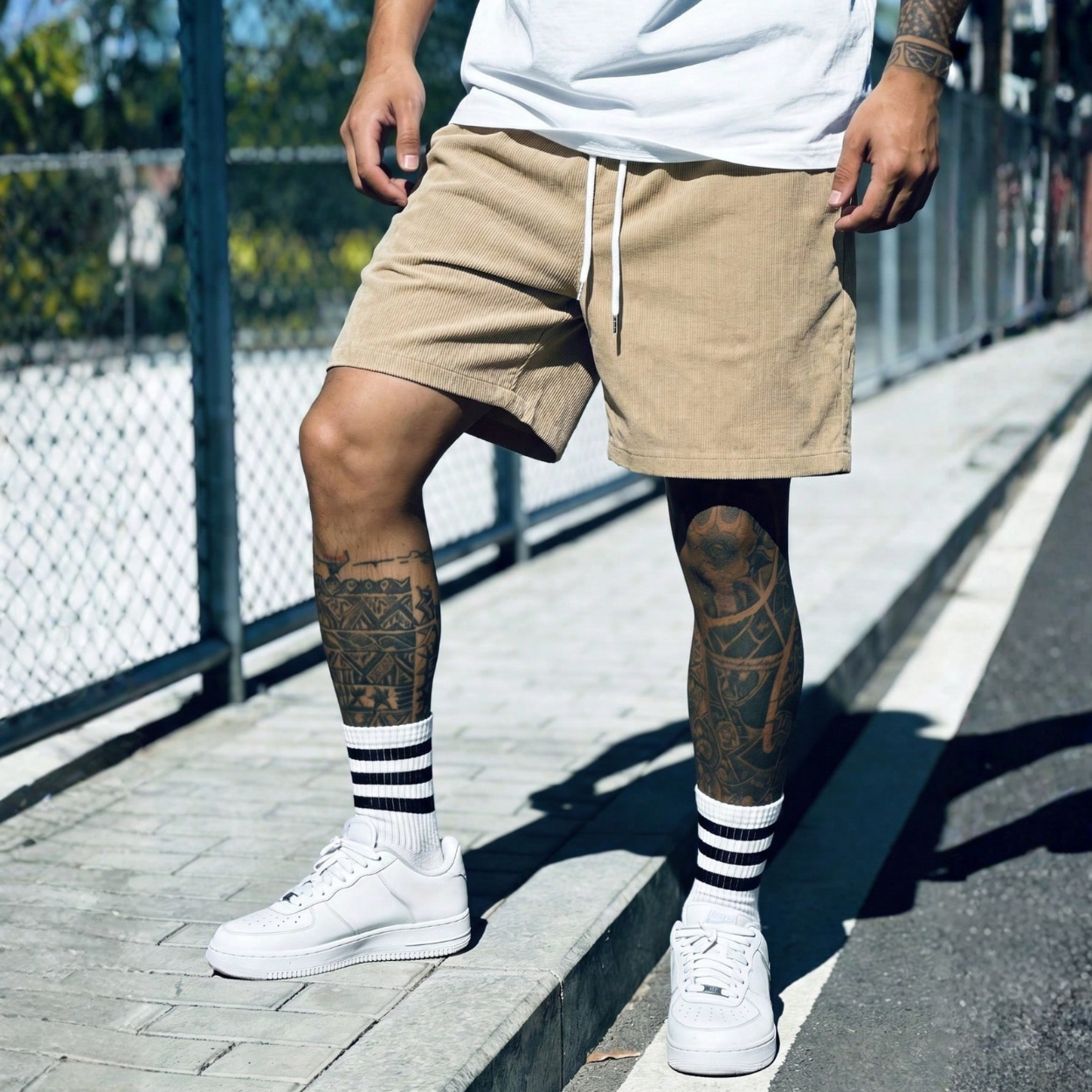 Retro Casual Drawstring Corduroy Shorts For Men