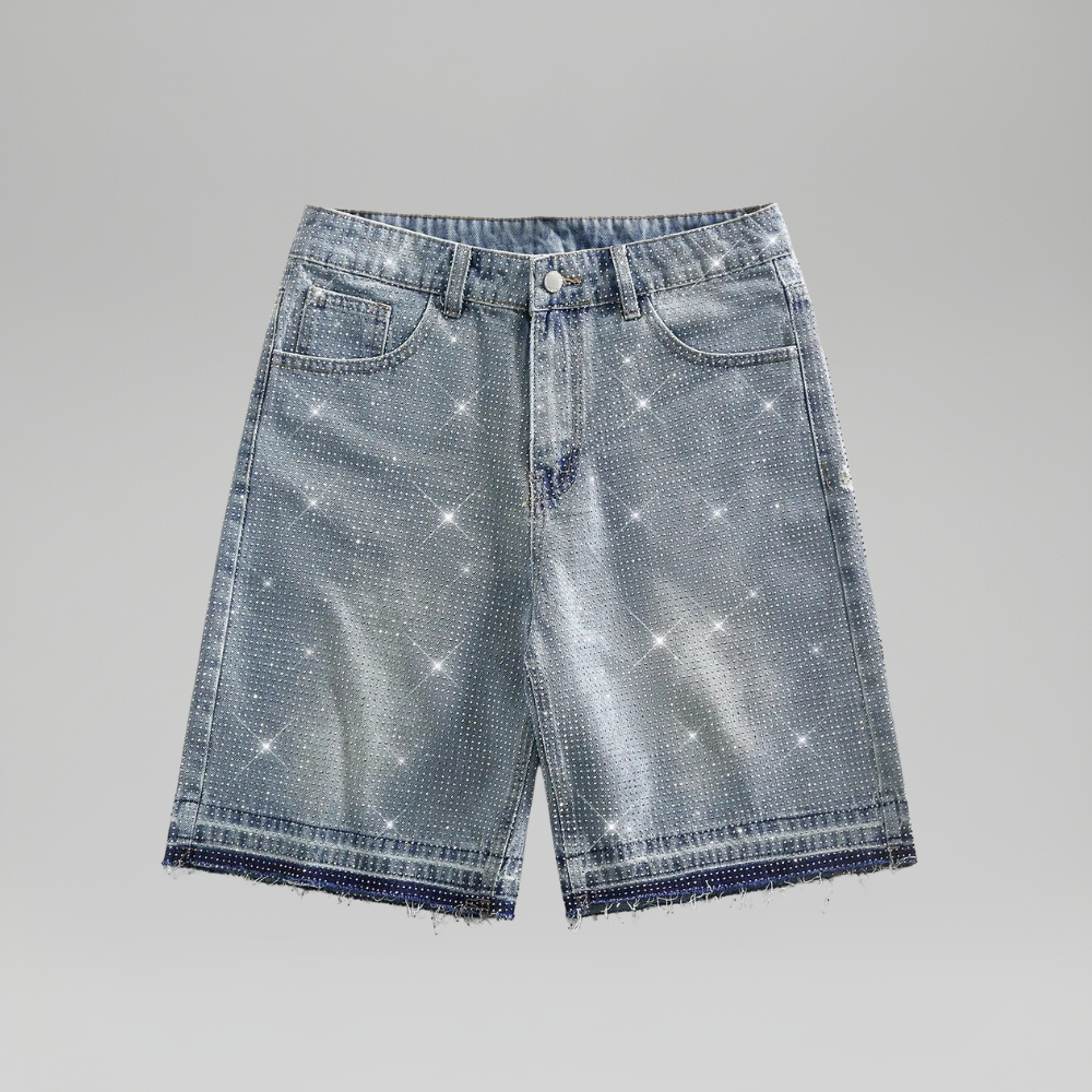 Men’s Rhinestone Decor Denim Shorts Casual Summer
