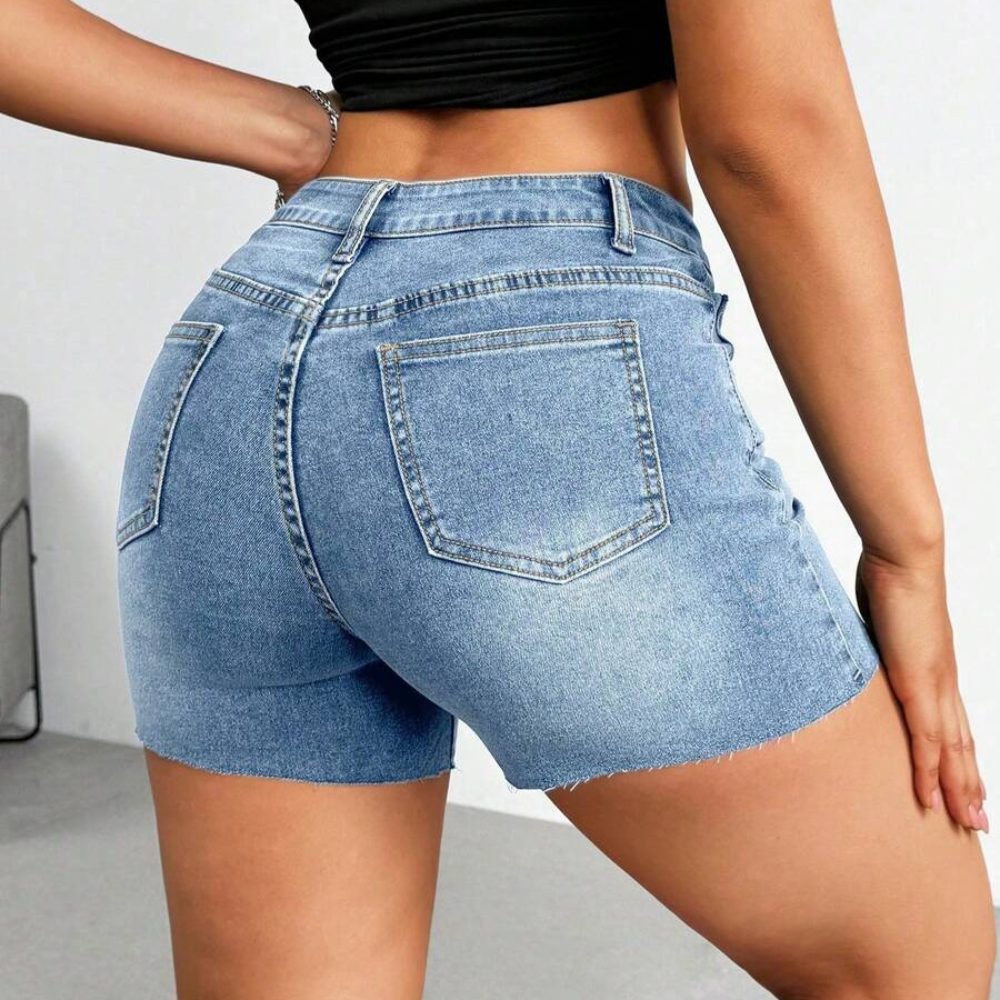 Casual Washed Distressed Skinny Denim Shorts For Women