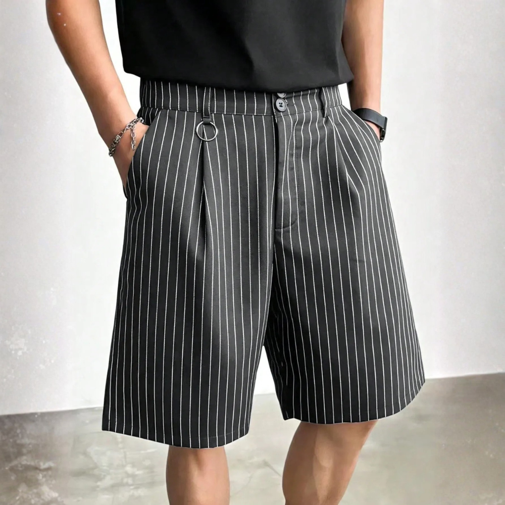 Men’s Striped Pleated Loose Fit Casual Shorts