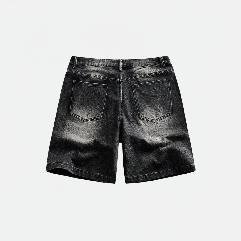 Men’s Washed Denim Shorts With Rhinestone Design