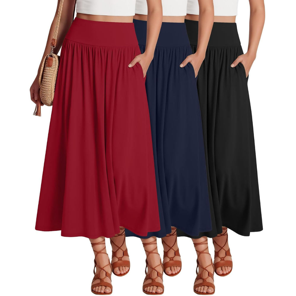 Pack Of 3 Casual Pleated Summer Length A Line Skirts For Women