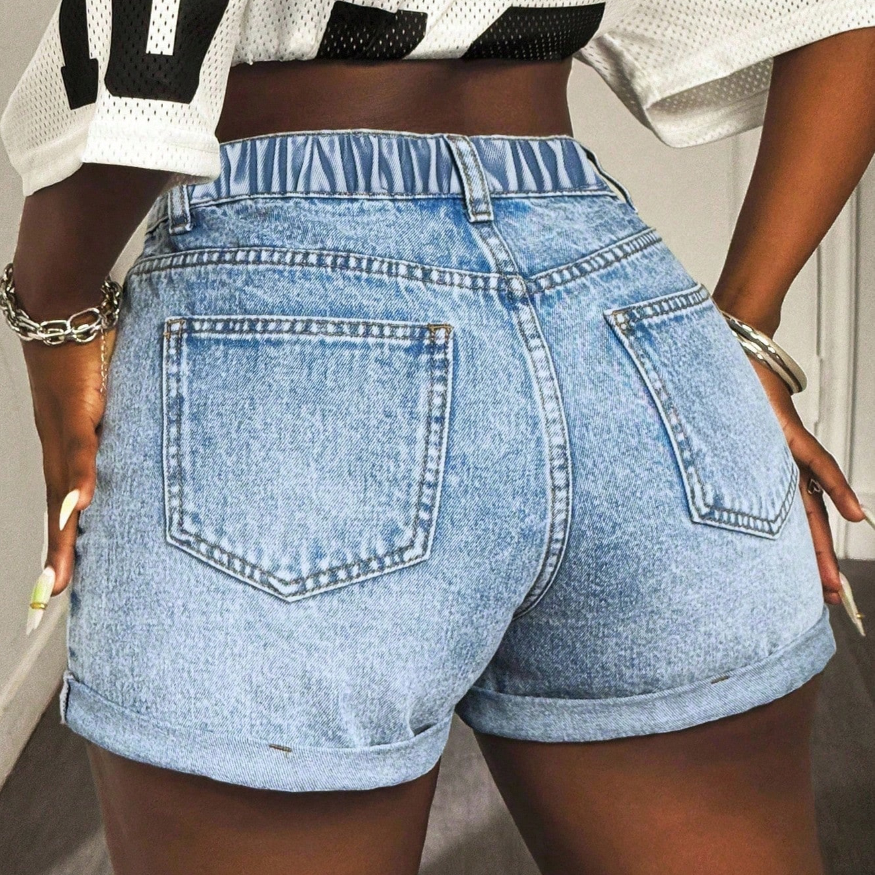 Cuffed Casual Versatile Denim Shorts For Women
