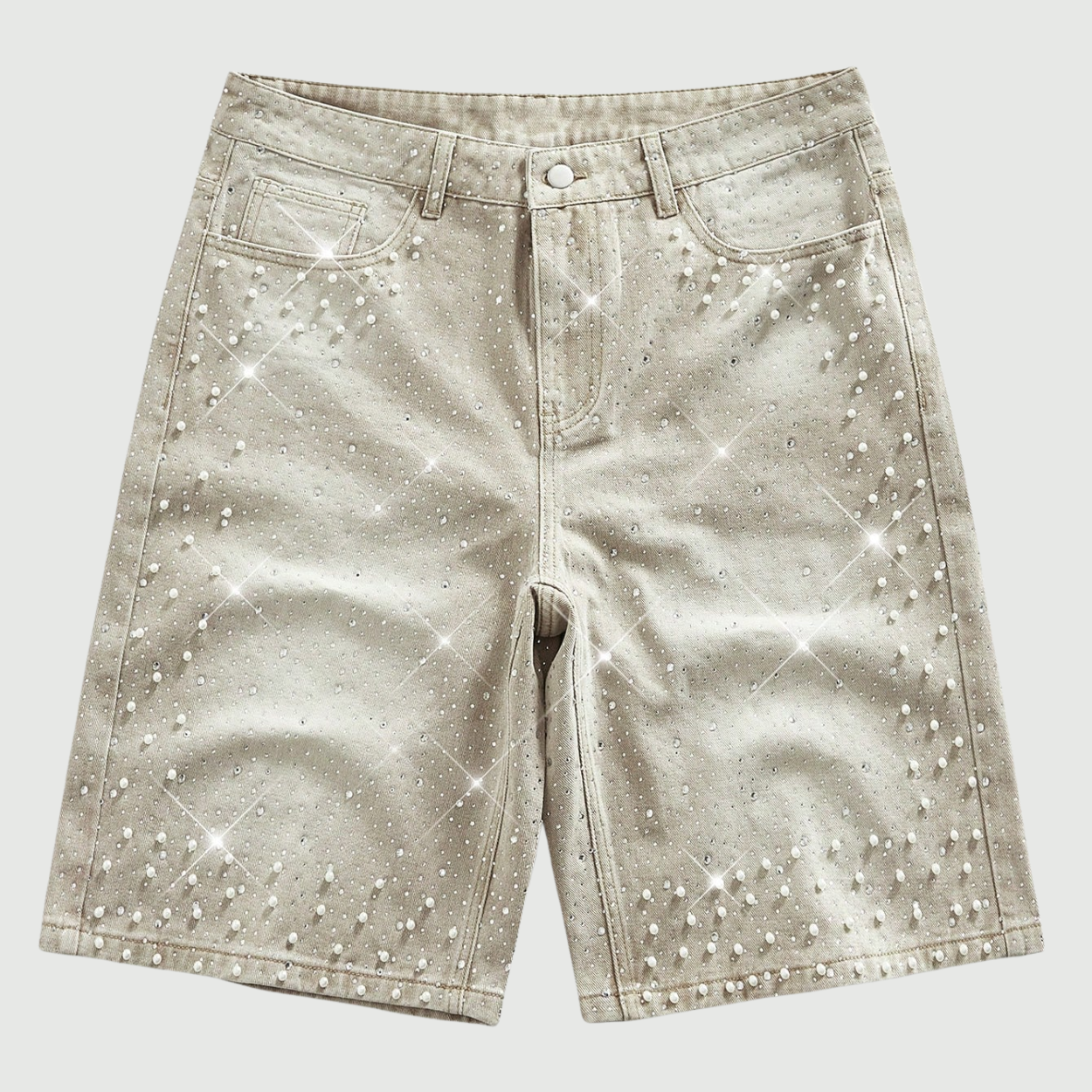 Sparkling Diamond Star Patch Casual Denim Shorts