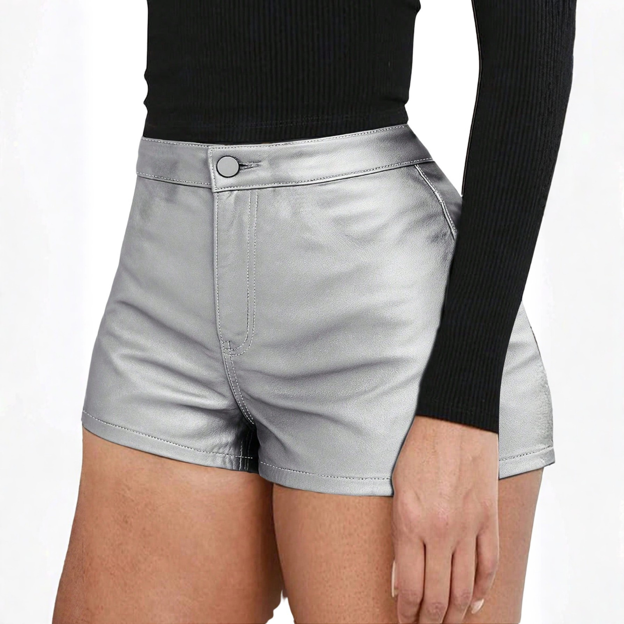 Sleek Coated Casual Shorts For Women