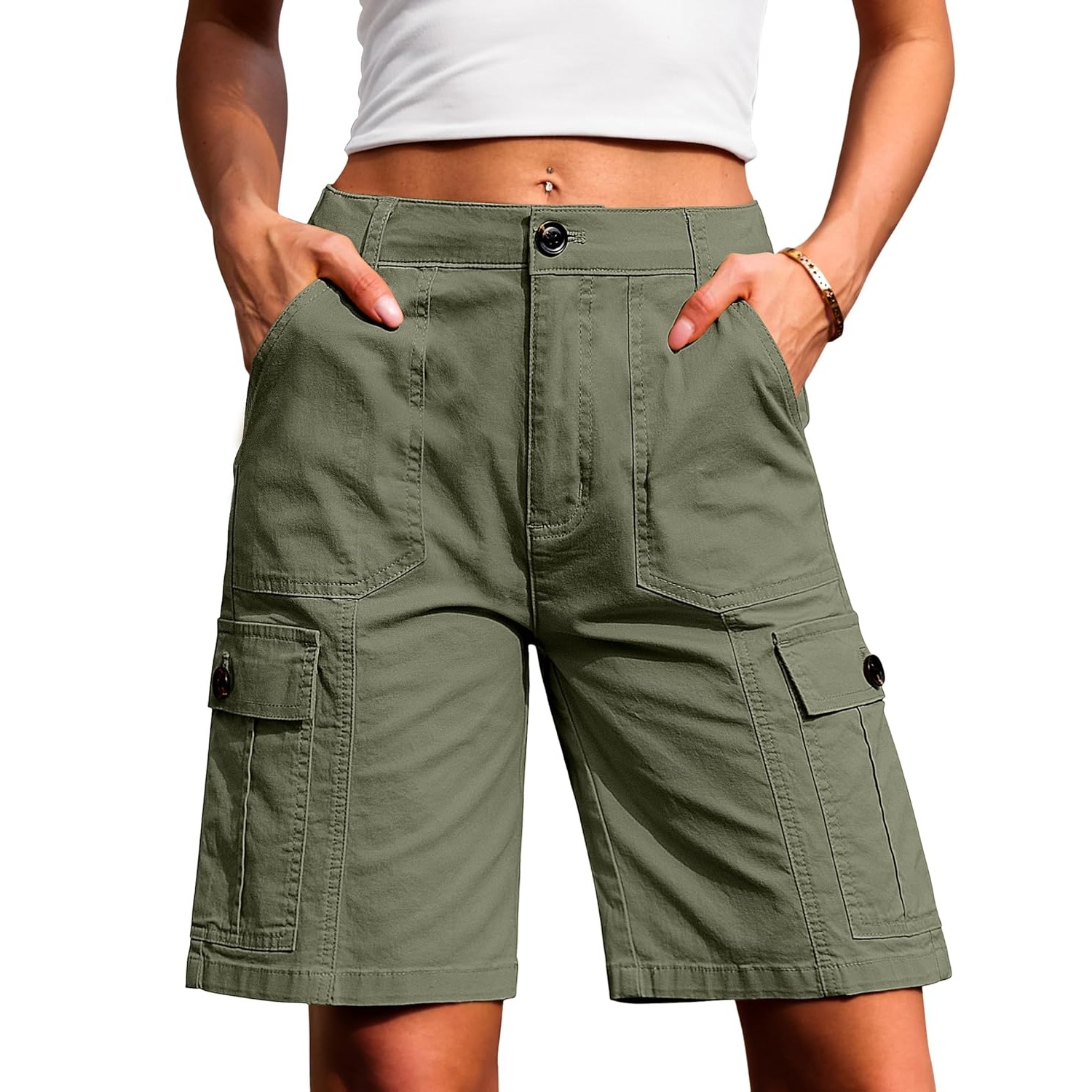 Casual Long Wide Cargo Length Shorts For Women