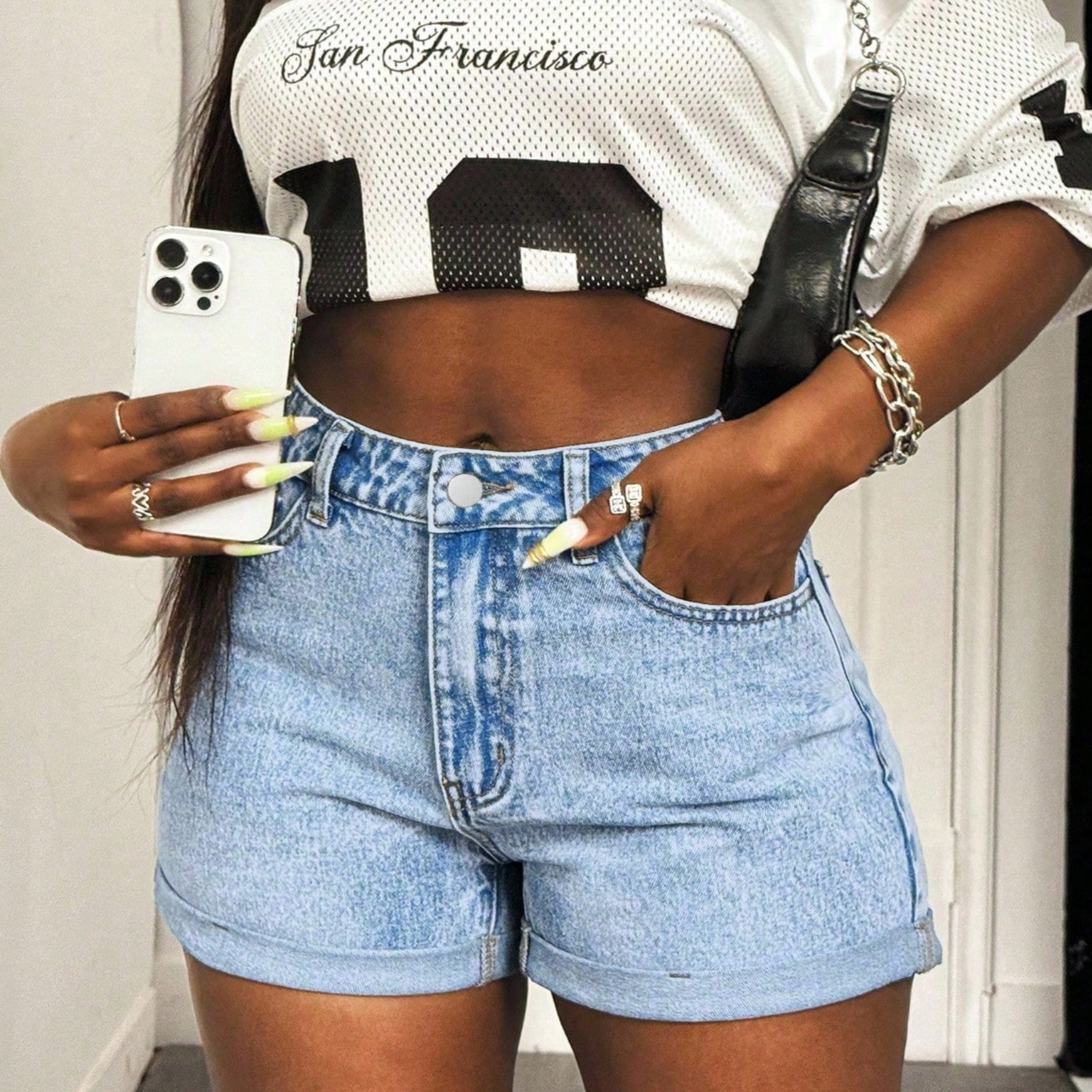 Cuffed Casual Versatile Denim Shorts For Women