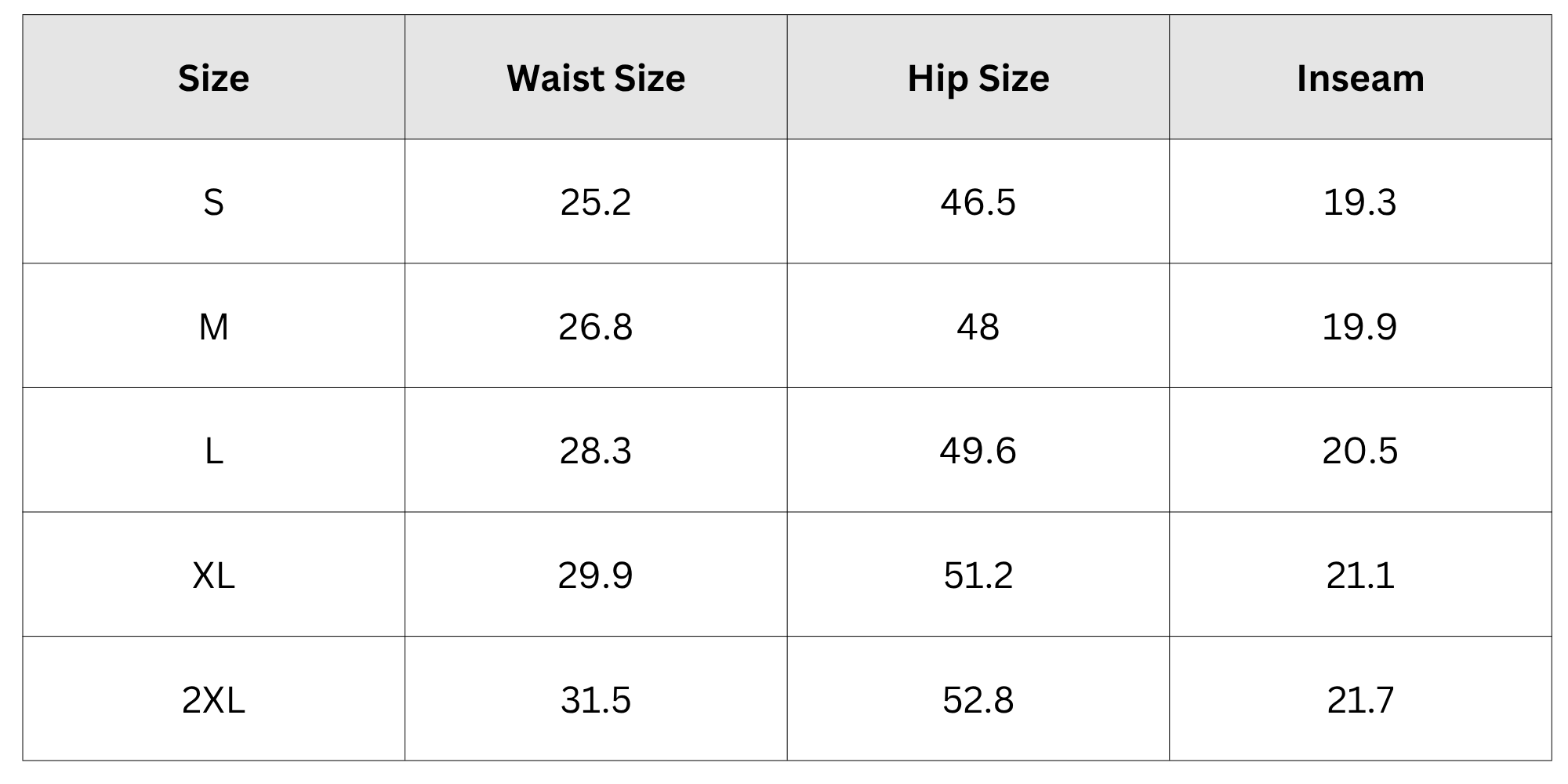 Size Chart