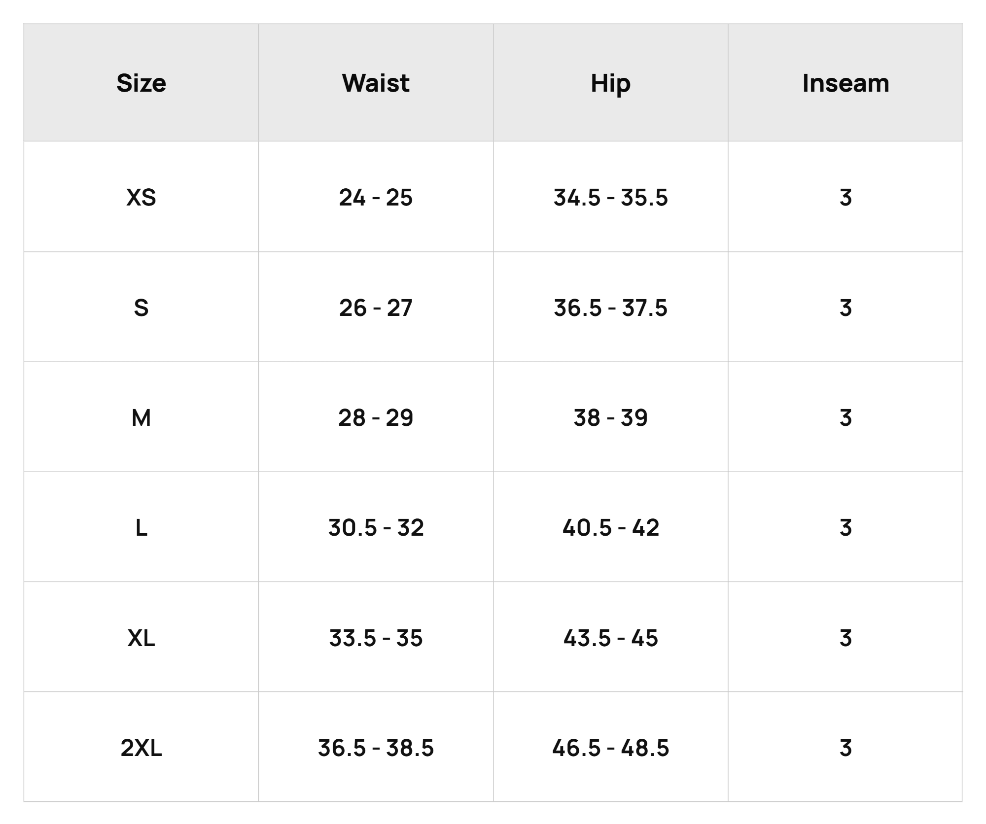 Size Chart