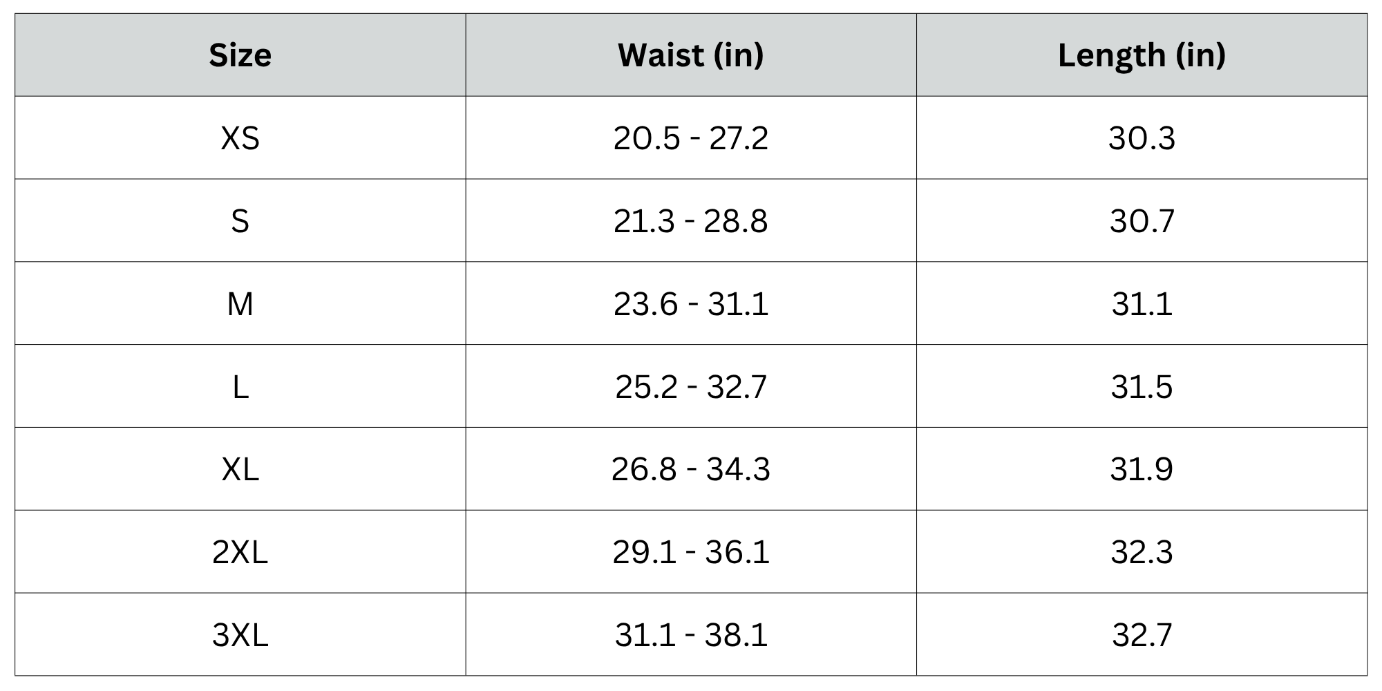 Size Chart