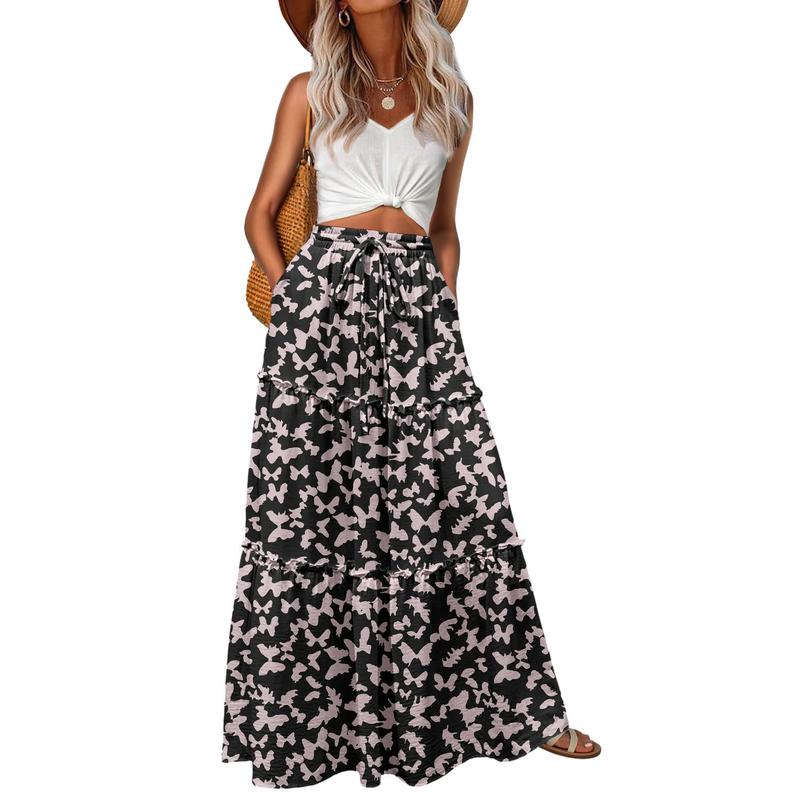Casual Maxi Boho Beach Long Skirts With Pockets For Women