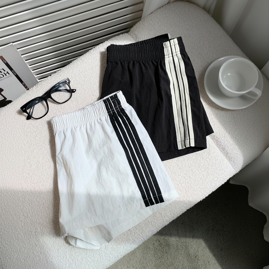 2 Pieces Summer Casual And Versatile Stripe Sports Shorts For Women