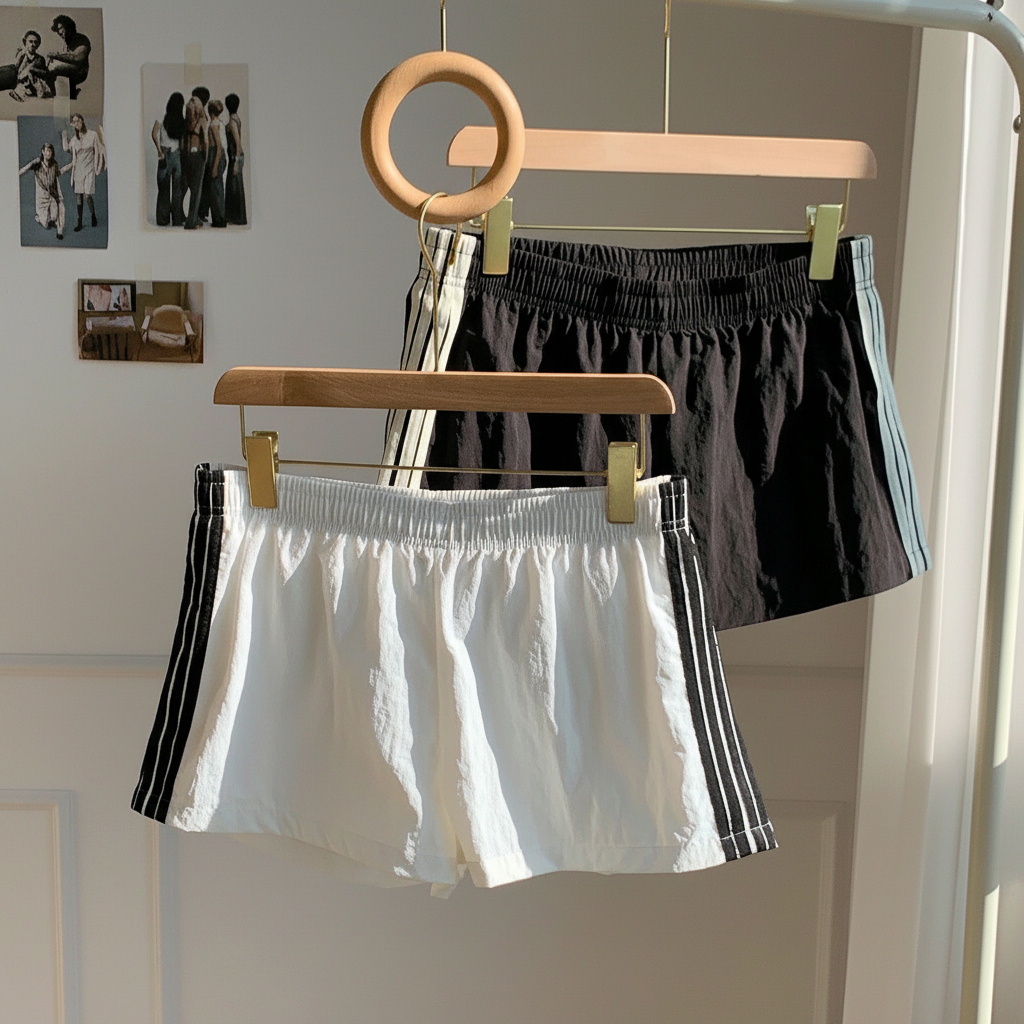 2 Pieces Summer Casual And Versatile Stripe Sports Shorts For Women