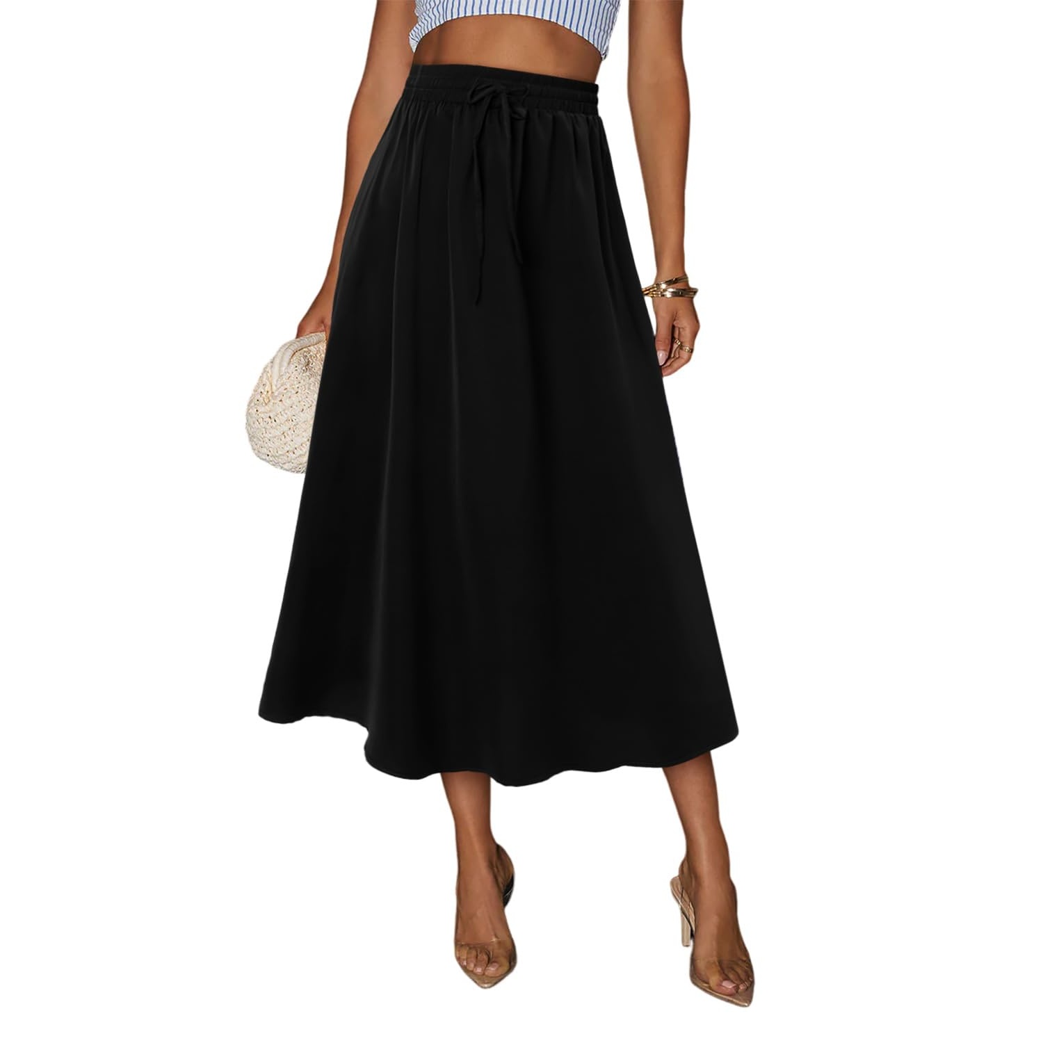 Elastic High Waist A Line Swing Skirt For Women
