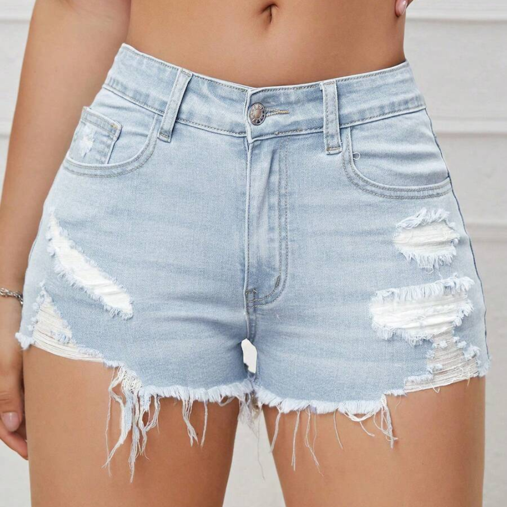 Washed Ripped Versatile Skinny Shorts For Women