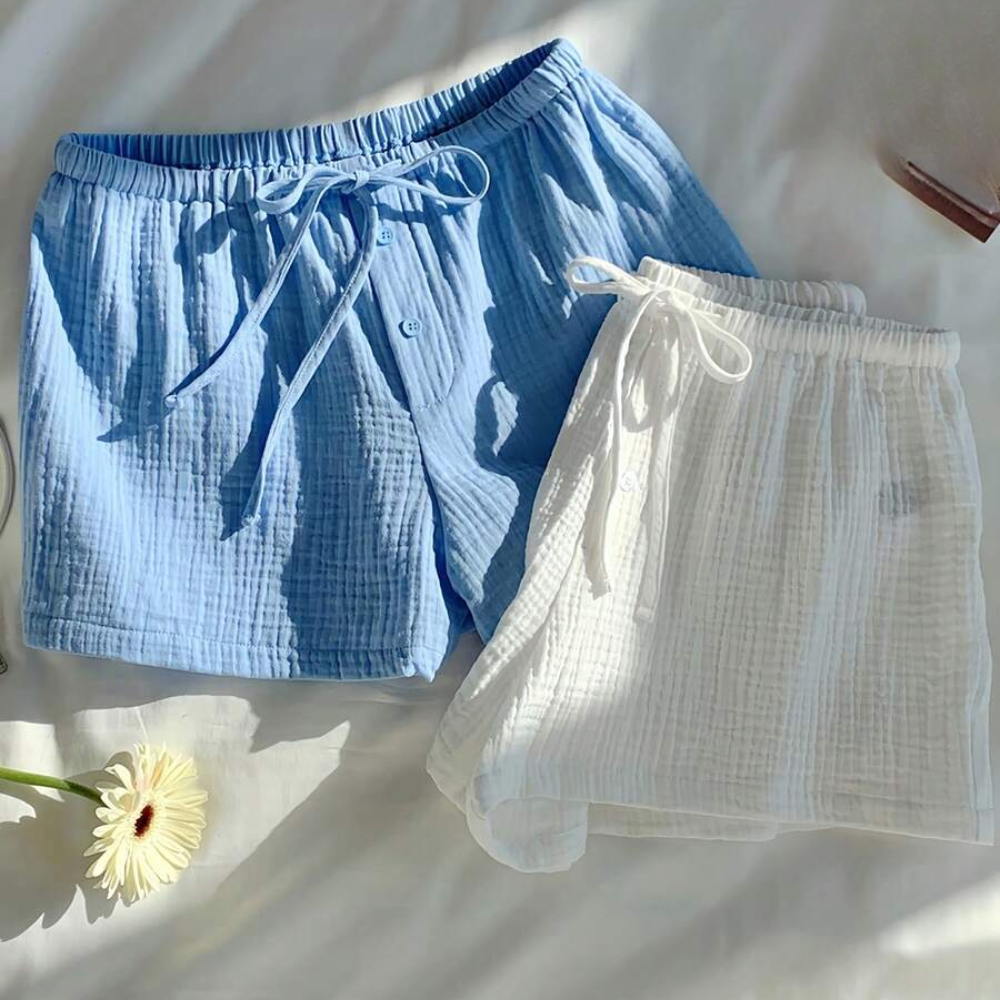 Pack Of 2 Striped Linen Shorts For Women