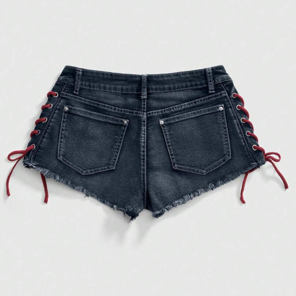 Spring And Summer Retro Sports Embroidered Drawstring Low Waist Shorts For Women