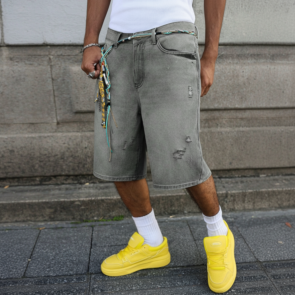 Loose Fit Vintage Washed Casual Denim Shorts For Men