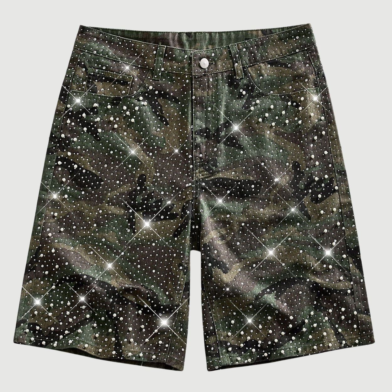 Sparkling Diamond Star Patch Casual Denim Shorts