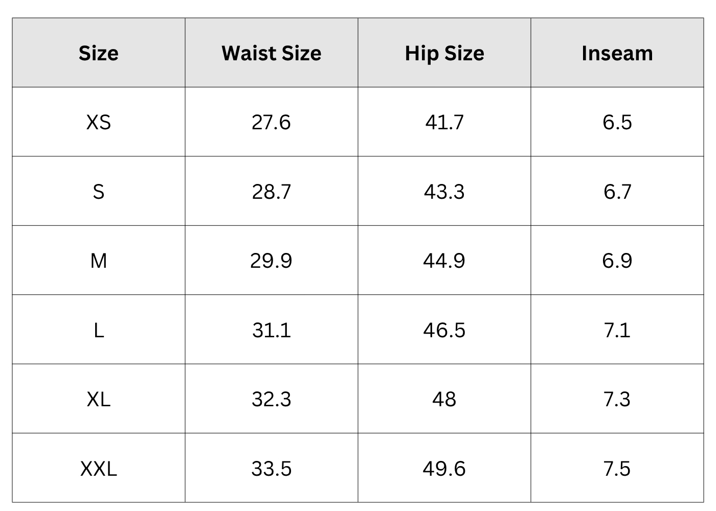 Size Chart
