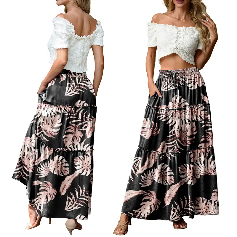 Casual Maxi Boho Beach Long Skirts With Pockets For Women