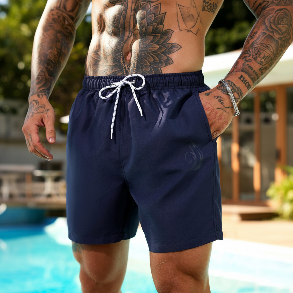 Solid Color Drawstring Beach Shorts For Men