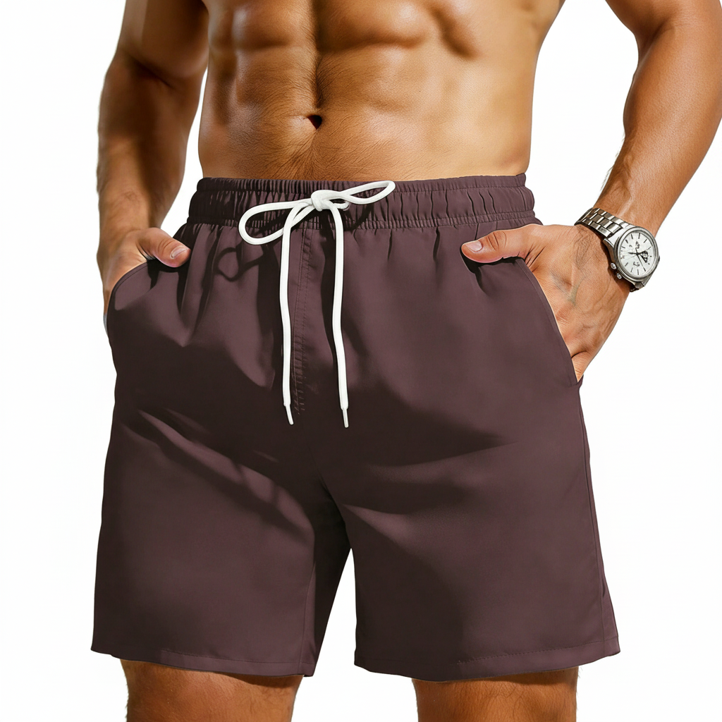 Solid Color Drawstring Beach Shorts For Men