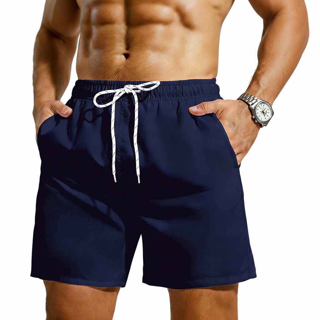 Solid Color Drawstring Beach Shorts For Men