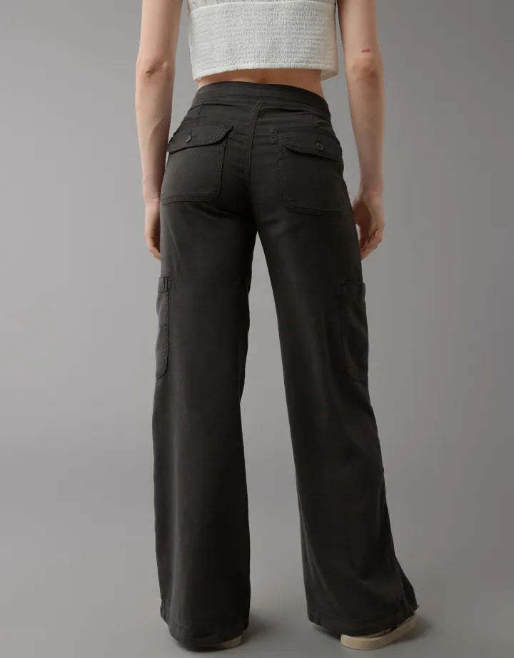 Wide Length Linen Blend Cargo Pants