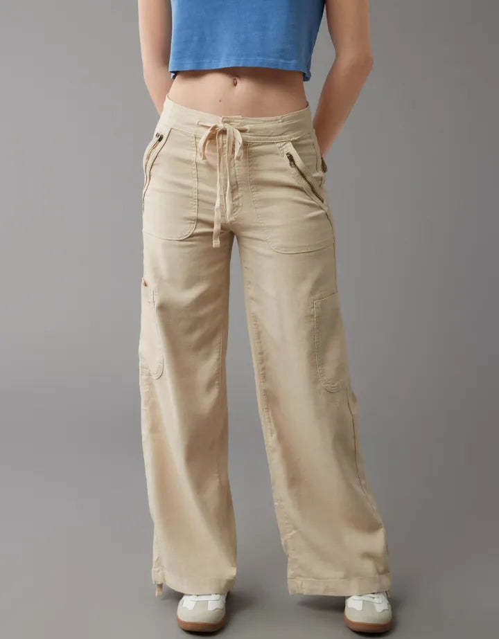 Wide Length Linen Blend Cargo Pants