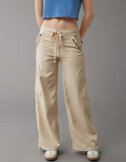 Wide Length Linen Blend Cargo Pants