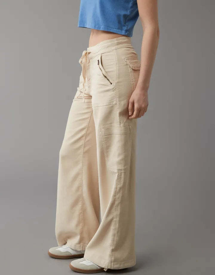 Wide Length Linen Blend Cargo Pants