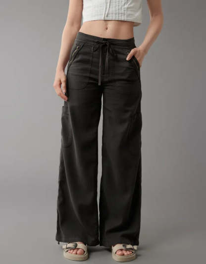 Wide Length Linen Blend Cargo Pants