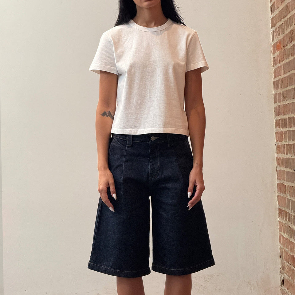 Baggy Wide Fit Pleated Design Denim Shorts 